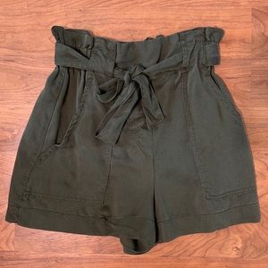 Olive Green Paperbag Tie-Waist High Rise Shorts